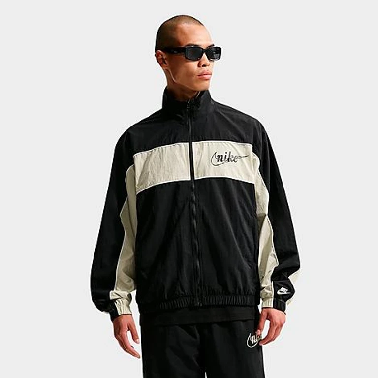 Men's Sportswear Club Lightweight Full-Zip Jacket in Black/Light Khaki/Light Khaki Size: XS