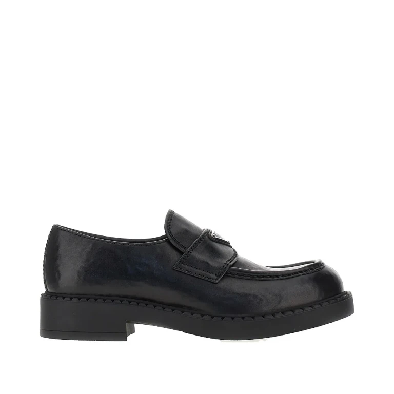 Hammered leather loafers with triangle logo Man 7