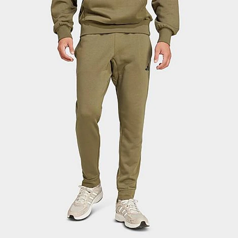 adidas Men's Essentials Feelcozy Fleece Jogger Pants in Olive Strata/Black Size: XS