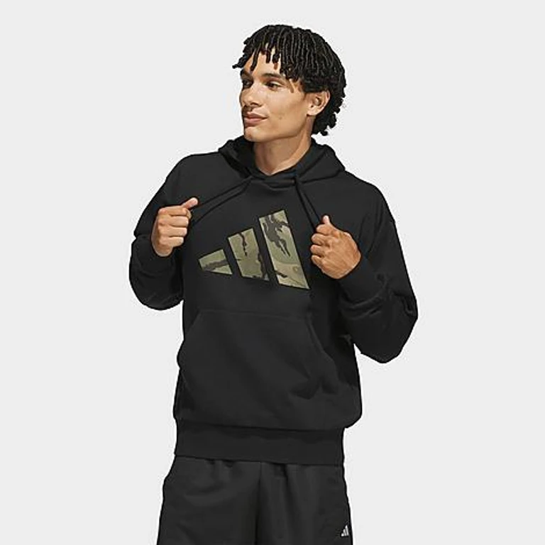 adidas Men's Camo Big Logo Graphic Pullover Hoodie in Black Size: XS