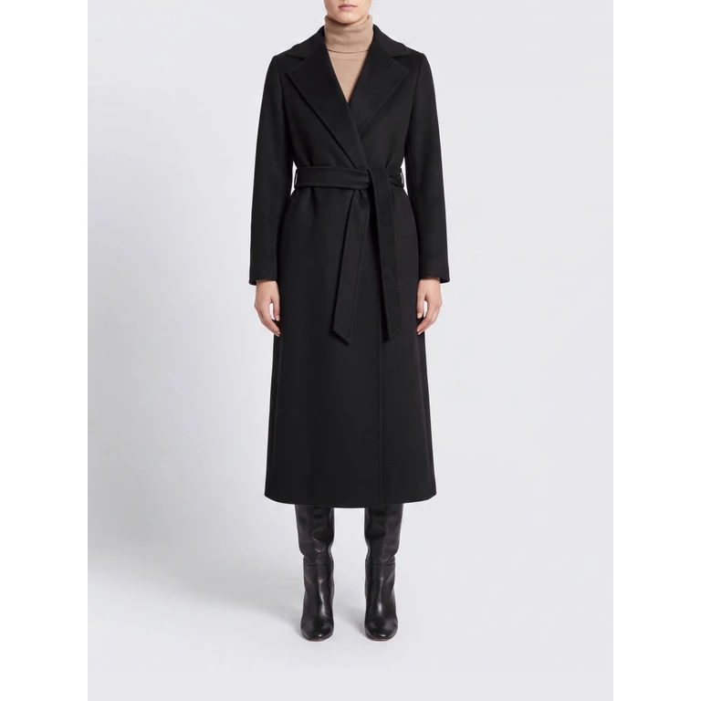 Long Belted Robe Coat in Wool with Lapel Collar (2629016073600013)