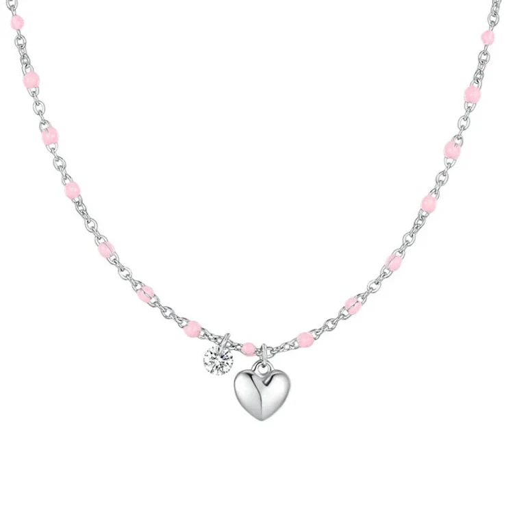 Matching steel Collana with pink beads Heart CK2177