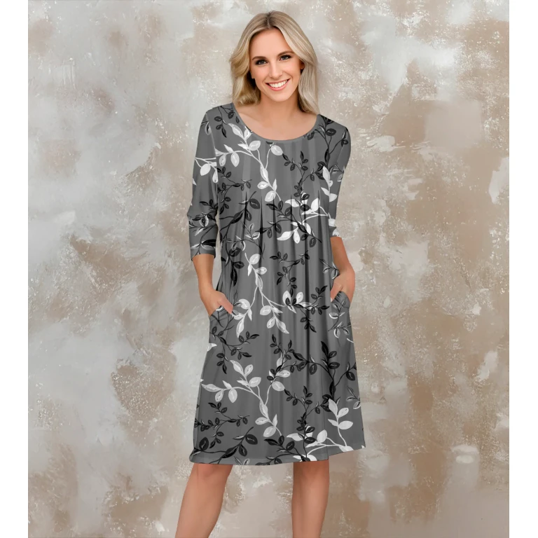 Three Quarter Sleeve Pleated Dress with Pockets by Bon Apple Tea