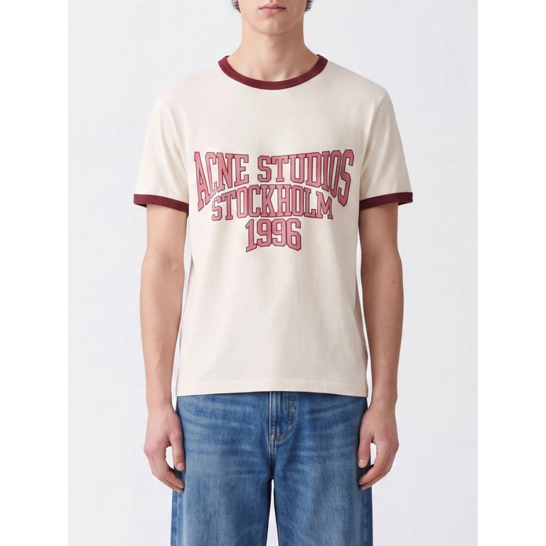 T-shirt ACNE STUDIOS blanc cassé avec liseré bordeaux