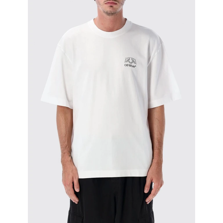Off-White Black Cotton T-Shirt with Contrast Logo and Dropped Shoulders (OMAA120F26JER01D100)