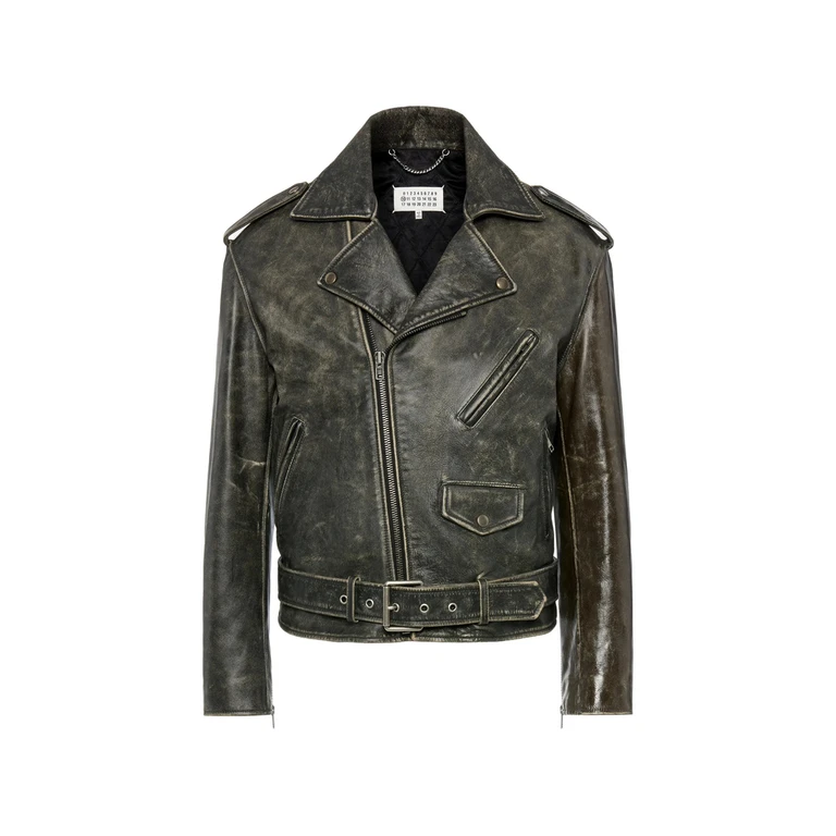 Distressed Leather Biker Jacket