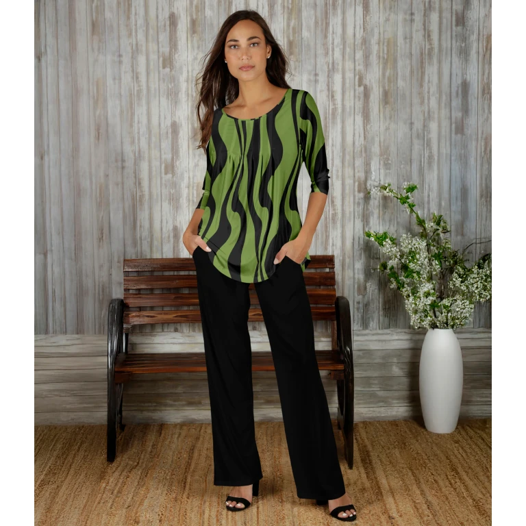 2 Piece Set Pleated Three Quarter Sleeve Tunic and Pocket Pants by Bon Apple Tea