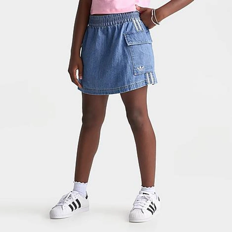 adidas Girls' Big Kids Originals Denim Cargo Skirt in Antique Wash Size: XS