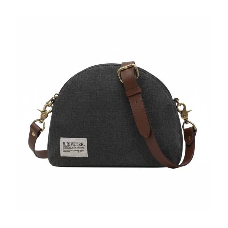 Hopper Crossbody Black Washed Canvas + Brown