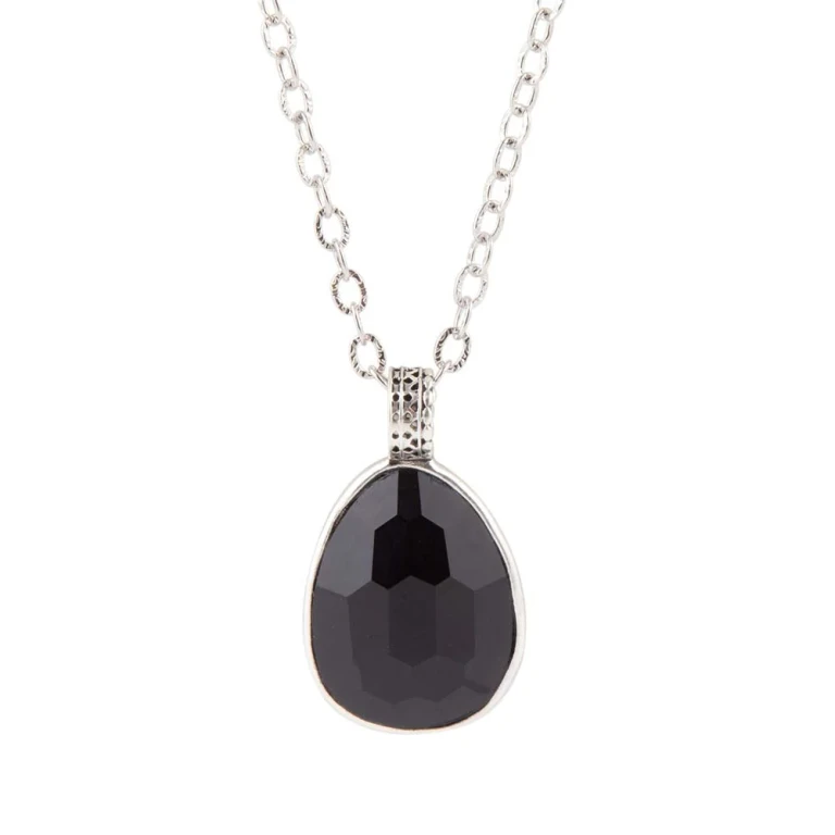 Black Onyx and Sterling Silver Teardrop Pendant Necklace