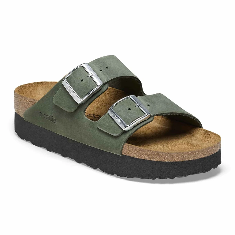 Arizona Pap Platform Nubuck Leather Thyme