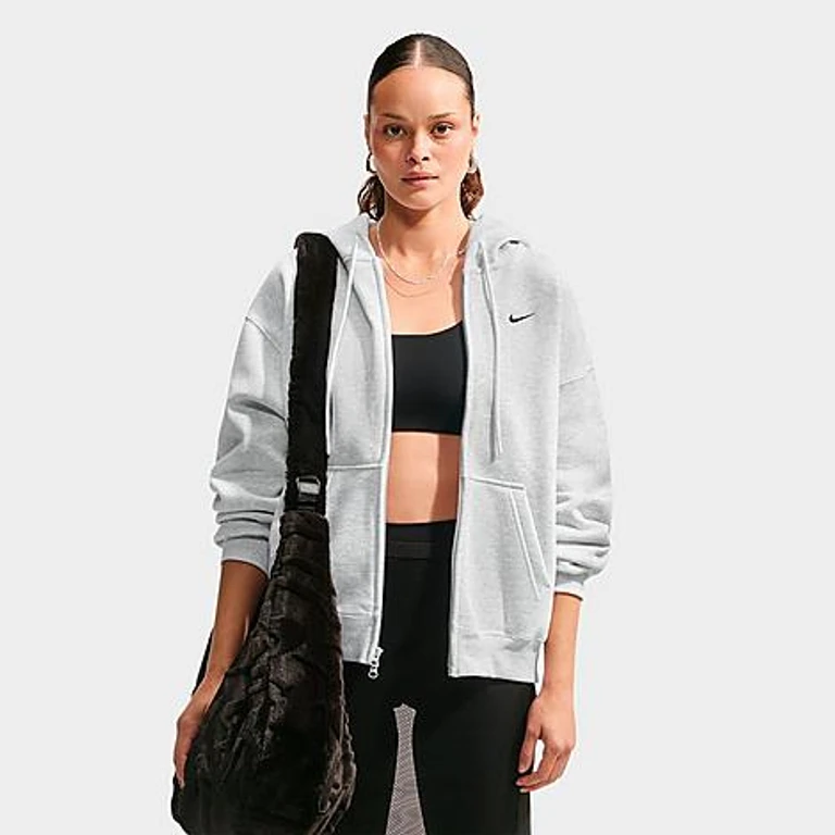 Studio Fleece Medium-Weight Oversized Full-Zip Hoodie in Birch Heather/Black
