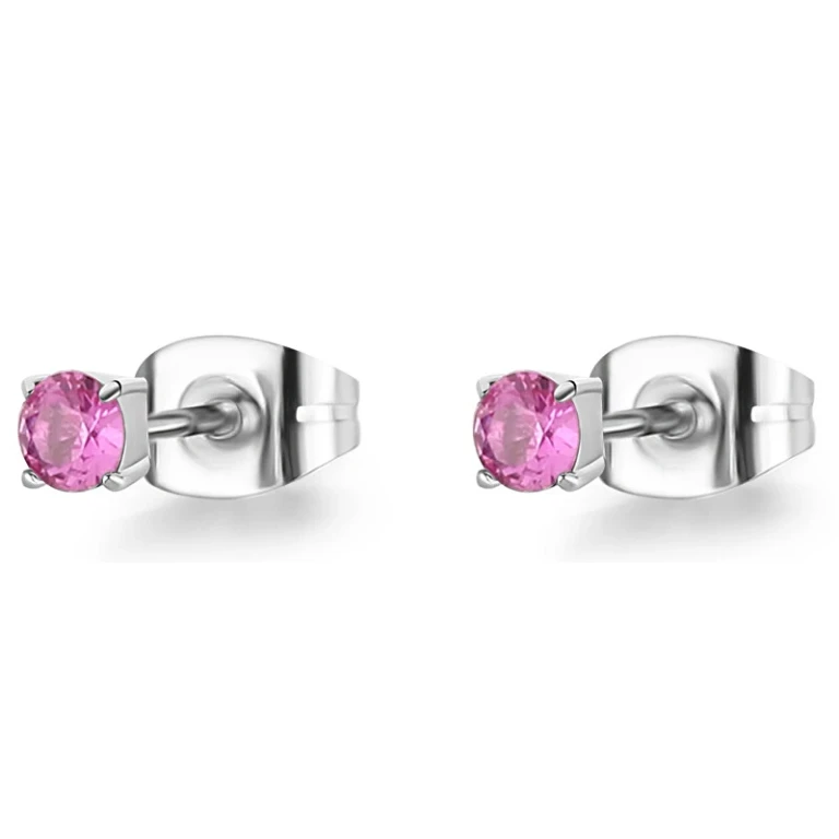Tiny steel stud Orecchini with fuchsia crystal Dazzly SDZ48