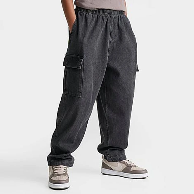 Big Kids Sportswear Collection Denim Cargo Pants in Black Size: Small