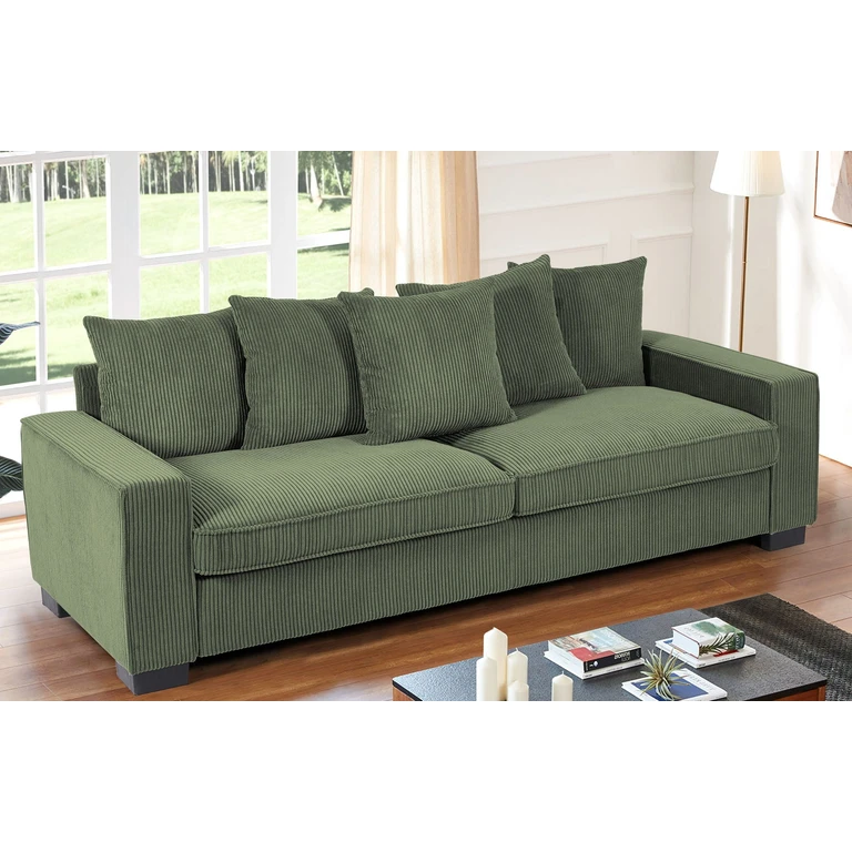 Luxe Sofa With 5 Matching Toss Pillows, Sleek Design, Spacious and Comfortable 3 Seater Couch