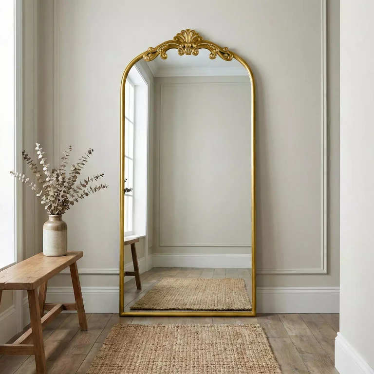 36' x 72' Antique Gold Filigree Style Metal Leaner Floor Mirror