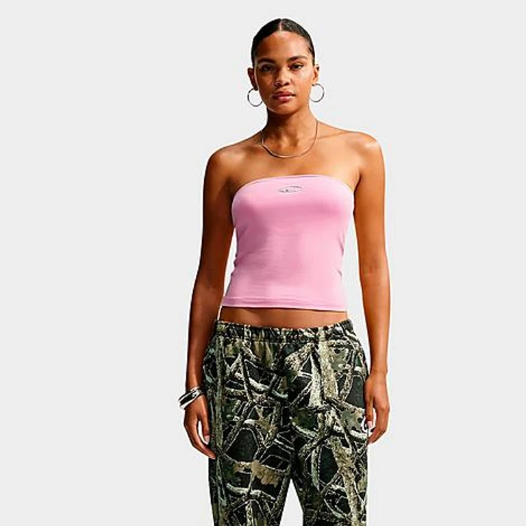 Nike Women's Sportswear Graphic Tight Tube Top in Pink Rise/Metallic Silver Size: XS