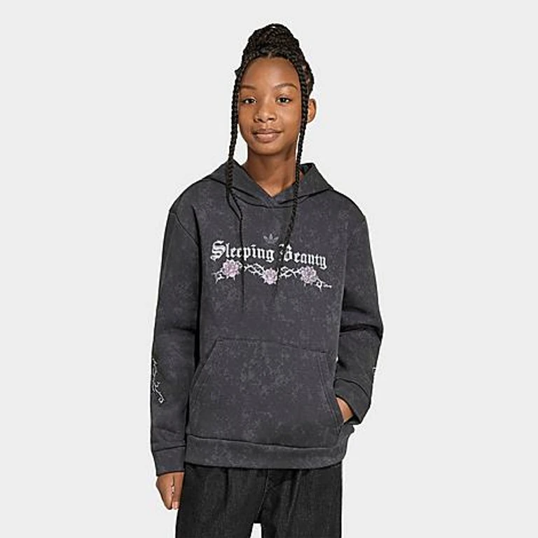 adidas Girls' Big Kids Originals x Disney Villains Loose Washed Hoodie in Black Size: XS