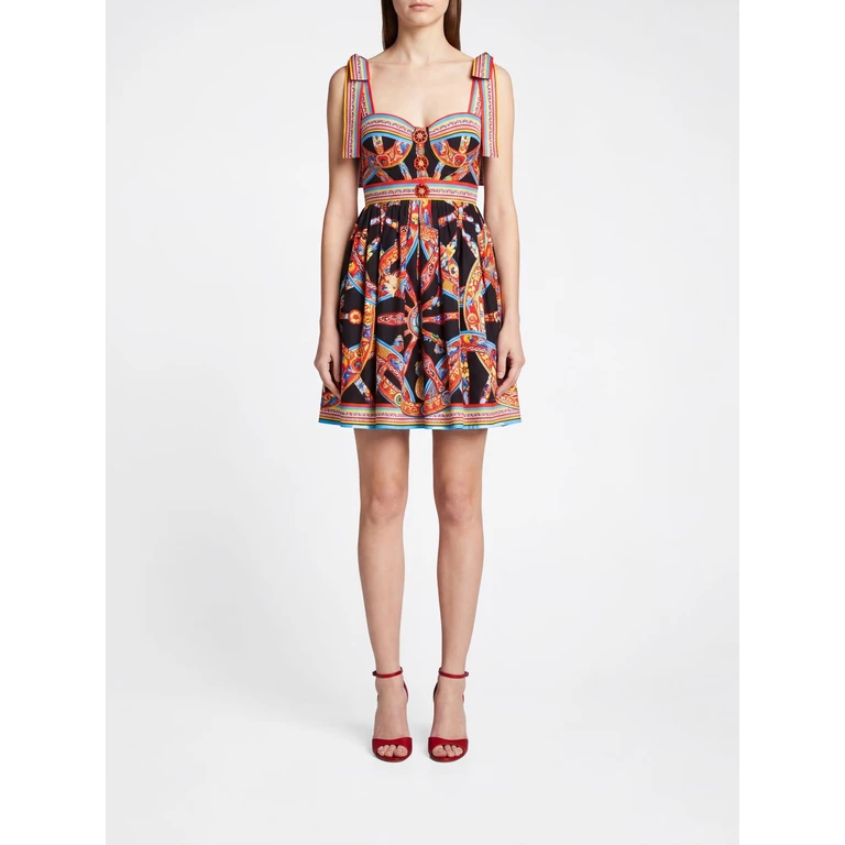 Carretto Siciliano Print Cotton Bustier Mini Dress (F615XTGDDTFS9000)