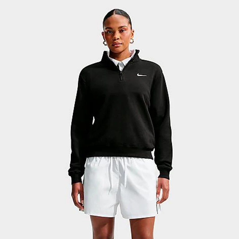 Nike Women's Studio Fleece Medium-Weight Quarter-Zip Jacket in Total Black/Sail Size: XXS