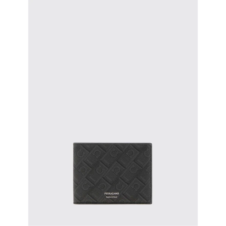 Portefeuille à rabat Ferragamo en coton enduit noir à monogramme