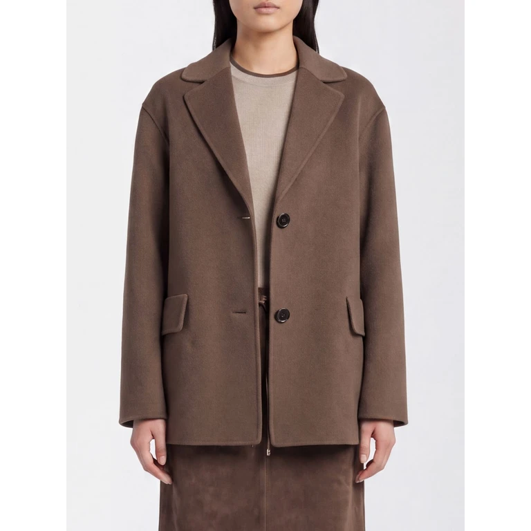 Short Single-Breasted Coat in Pure Virgin Wool with Lapel Collar (2629046041600097)