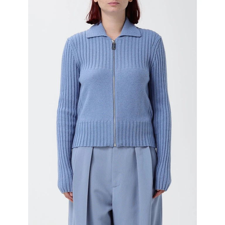 Ribbed Wool and Cashmere Cardigan with Zip (1326KJU007313AOCEANMISTMELANGE)