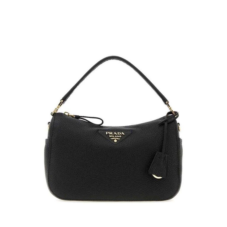Textured Leather Shoulder Bag â Black