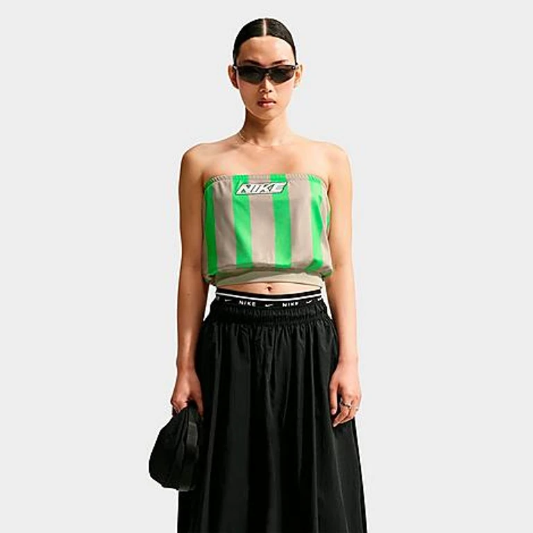 Nike Women's Sportswear Slim Striped Jersey Tube Top in Cream II/Illusion Green/White Size: XS