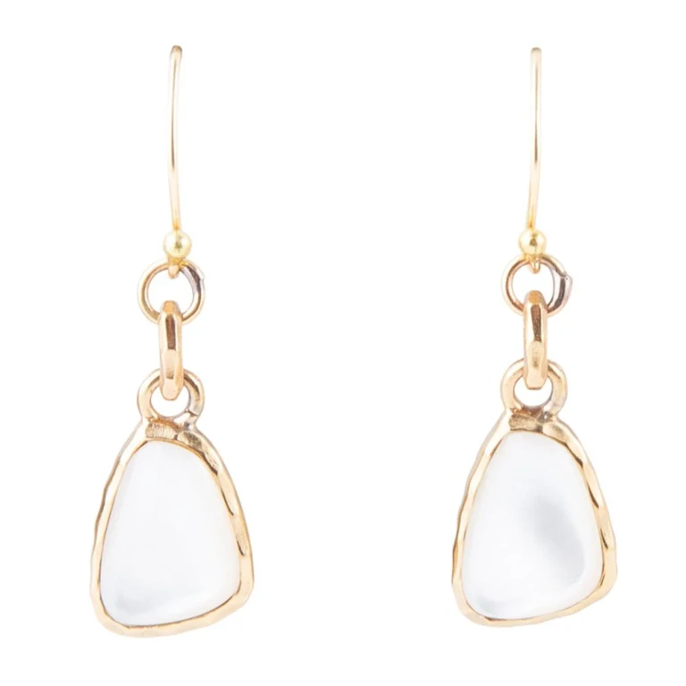 White Mother of Pearl Golden Drop Earrings