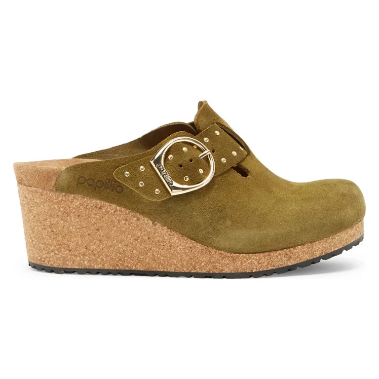 Fanny Suede Leather Pine Green Clogs