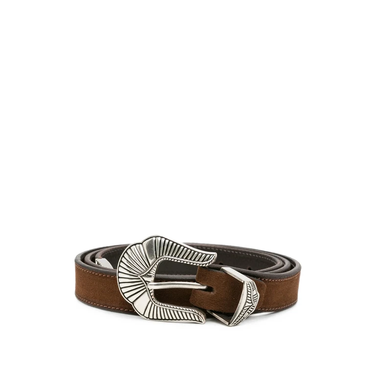 Engraved-buckle Suede Belt