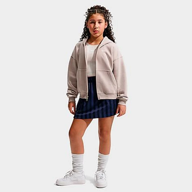 Nike Girls' Big Kids Sportswear Studio Fleece Oversized Full-Zip Hoodie in Moon Particle/White Size: XS