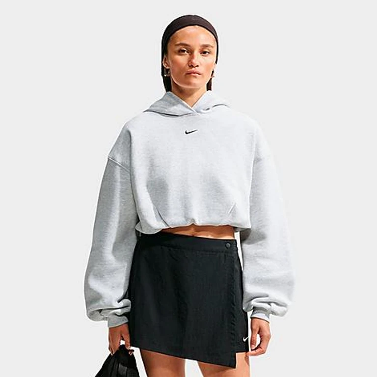 Studio Fleece Midweight Oversized Cropped Pullover Hoodie in Birch Heather/Black
