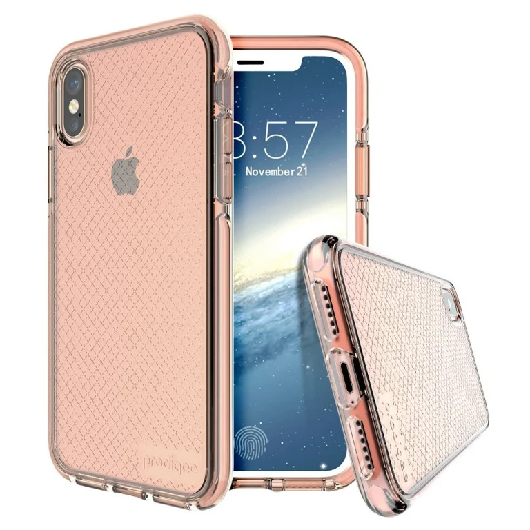 [Safetee Pink Rose for Iphone X (2017) - Iphone Xs (2018) Case Clear Transparent Silver Shock Proof Cover