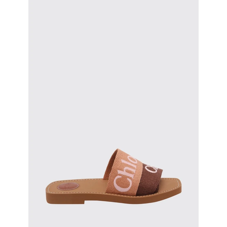 CHLOÉ 우디 캔버스 슬라이드 샌들 (엠브로이더리 로고)