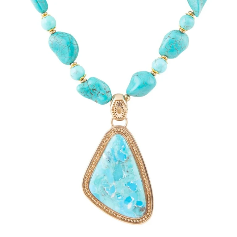 Blue Turquoise Triangle Golden Pendant Necklace
