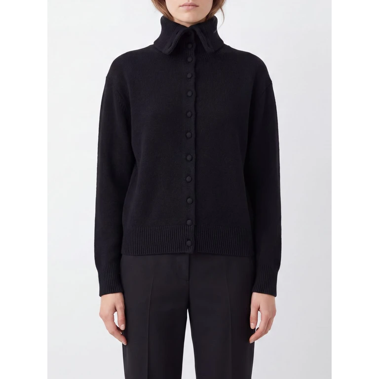 Relaxed Fit Pure Cashmere High Neck Cardigan (2026412BL)