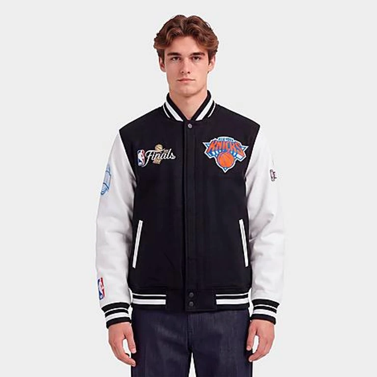 Men's New York Knicks NBA Championship 2026 Varsity Jacket in Black/White Size: Small
