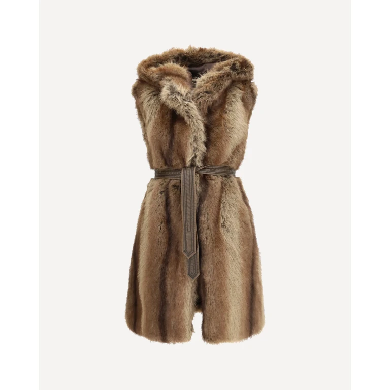Galearis faux fur Hooded Vest Female L