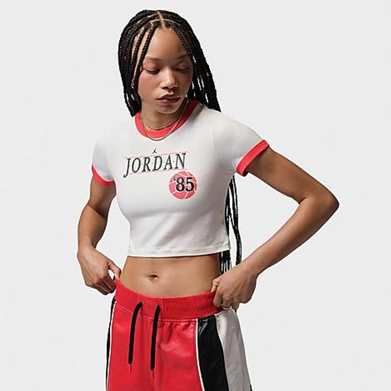Women's Ringer Basketball T-Shirt in Sail/Track Red Size: XS