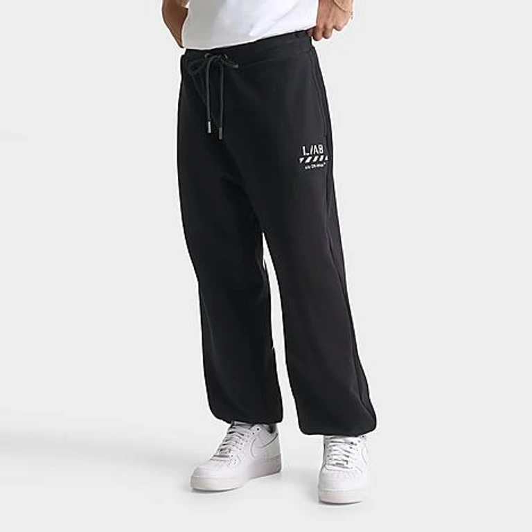 Men's L/AB c/o Off-White Core Diagonal Fleece Jogger Pants in Black Size: Small