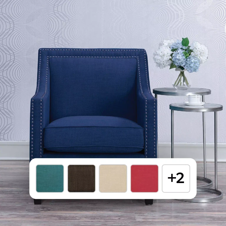 Emery Upholstered Chair with Silver Nailhead Trim - Blue:- Blue