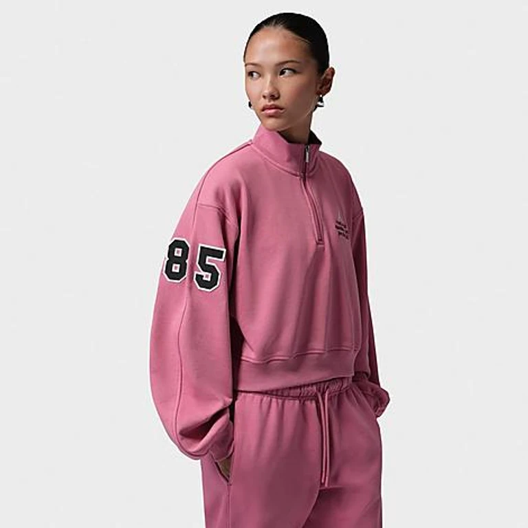 Brooklyn Fleece Cropped Quarter-Zip Top in Desert Berry/Sail