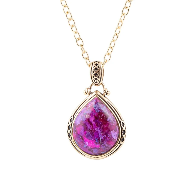 Purple Turquoise Teardrop Golden Pendant Necklace
