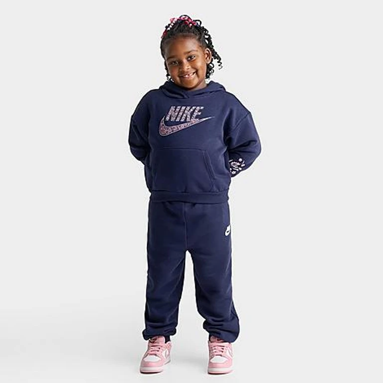 Nike Girls' Little Kids Paisley Pullover Hoodie and Jogger Pants Set in Midnight Navy Size: 4