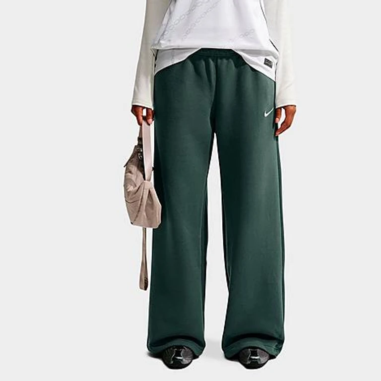 Nike Women's Studio Fleece Medium-Weight Wide-Leg Pants in Camo Green/Sail Size: XXS