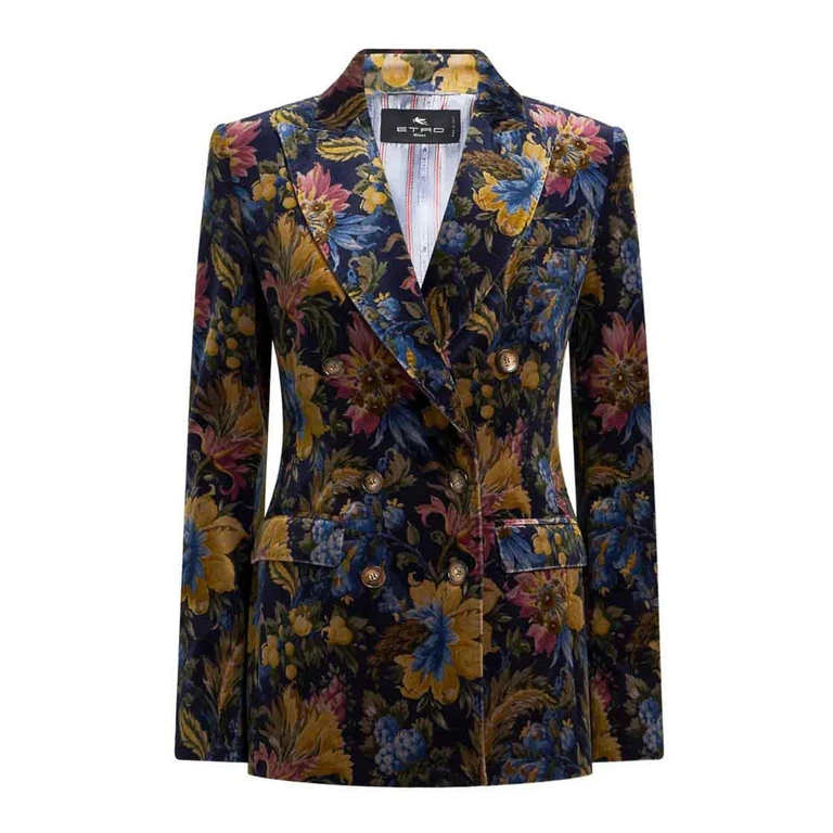 blazer met bloemenprint van fluweel, double-breasted, met puntrevers