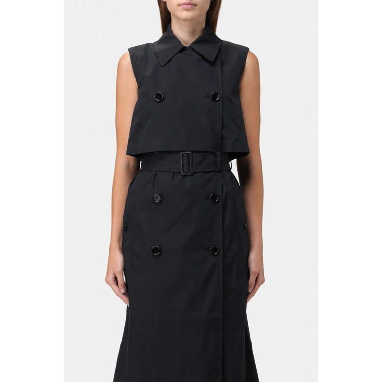 Womens Black Sleeveless Trench Dress