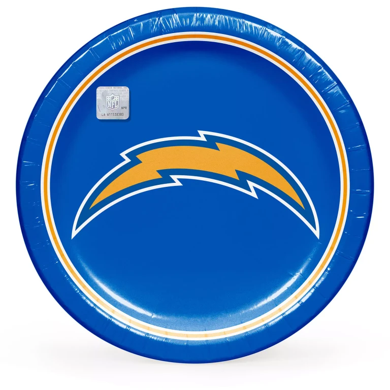 NFL Round Paper Plates, 10', 85 ct., Los Angeles Chargers:- Los Angeles Chargers